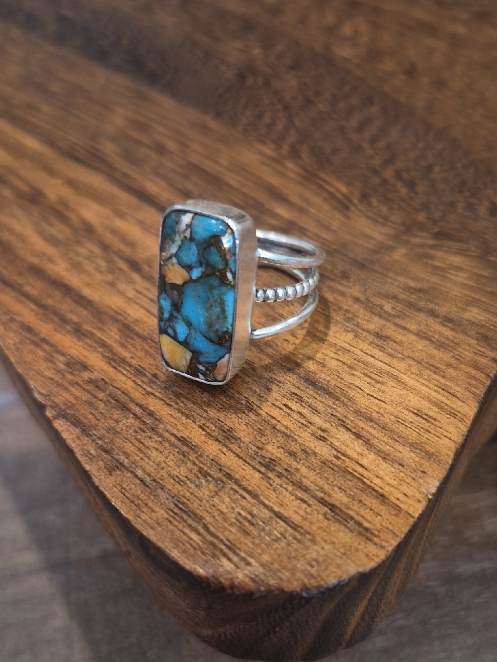 Natural Copper Turquoise Stone 925 Sterling Silver Bohemian Statement Ring 6-6.5 - Picture 2 of 8
